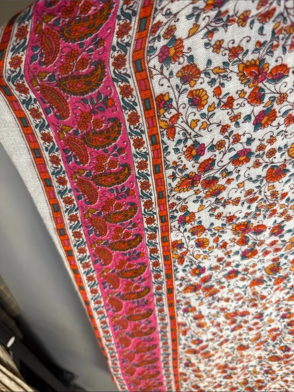 Boho Floral Kimono Wrap — Cream with Pink & Red Border